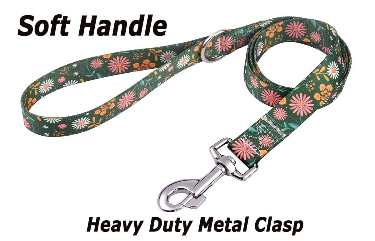 Hqyddmi Dog Collar And Leash Set For Large Dogs, With Floral Print, Soft Comfortable Adjustable Collar For Small Medium Large Do