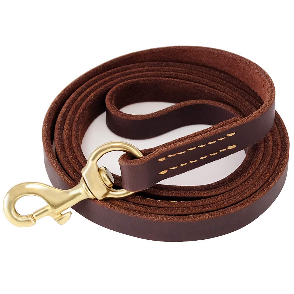 Fairwin Leather Dog Leash 6 Foot - Dog Training Leash Heavy Duty Dog Lead For Large Medium Small Dogs (M - 6 Ft X 5/8 Inch, Redd