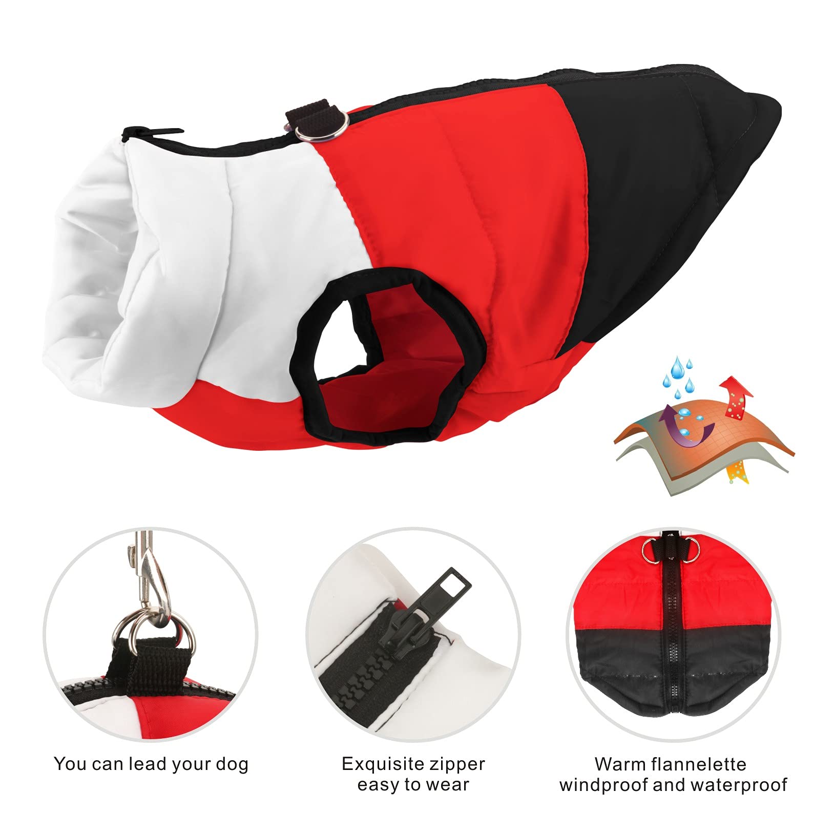 Idepet Pet Dog Cat Coat With Leash Anchor Color Patchwork Padded Puppy Vest Jacket Teddy Chihuahua Costumes Pug Cloth Xs S M L (X-Small (Pack Of 1), Black)