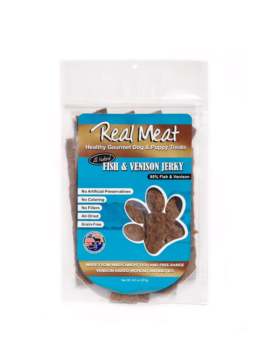 Real Meat Air-Dried Jerky Treats, Free-Range, All-Natural (Fish & Venison Stix, 8Oz)