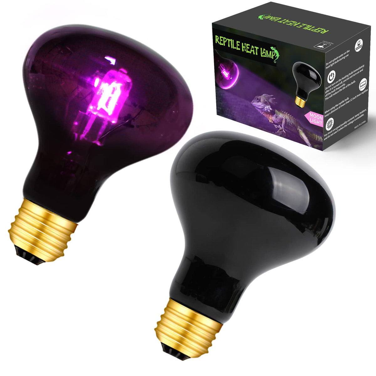 Fiveage Night Heat Lamp Reptile 100W Heat Bulb, Moonlight Pet Light Uva Spot Lamp For Reptile And Amphibian Tortoise Lizard Snake Chameleon Spider - 2 Pack
