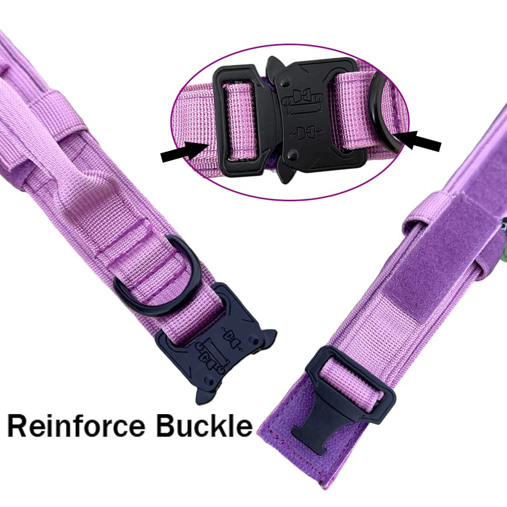 Tactical Dog Collar Military Dog Collar Adjustable Nylon Dog Collar Heavy Duty Metal Buckle With Handle For Dog Training (Purple,Xl)
