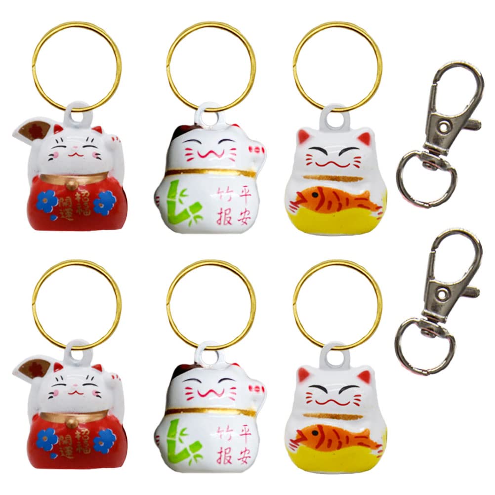 6 Pack Lucky Cat Collar Bells Loud Dog Collar Bells For Potty Training Necklace Pendant With Free Clips Key Rings White Red And 