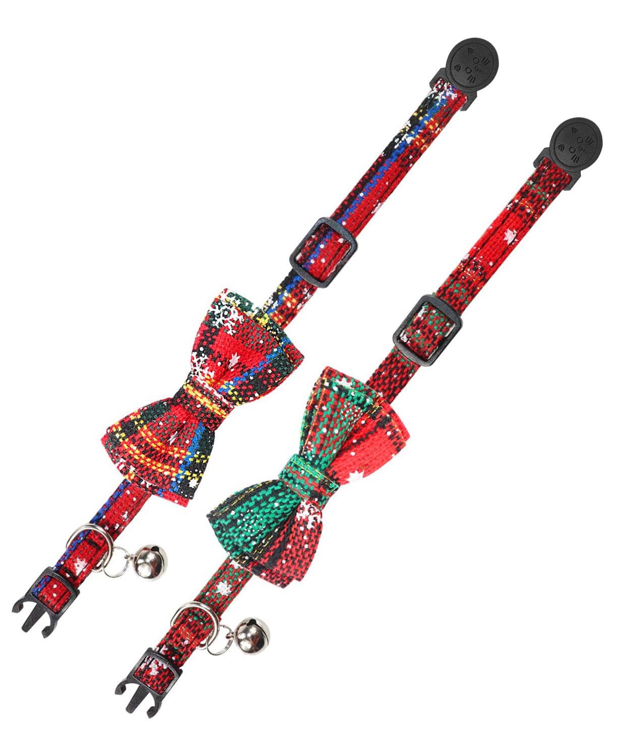 Joytale Upgraded Christmas Cat Collar With Bells, Breakaway Cat Collars With Bow Tie, 2 Pack Girl Boy Safety Plaid Kitten Collar