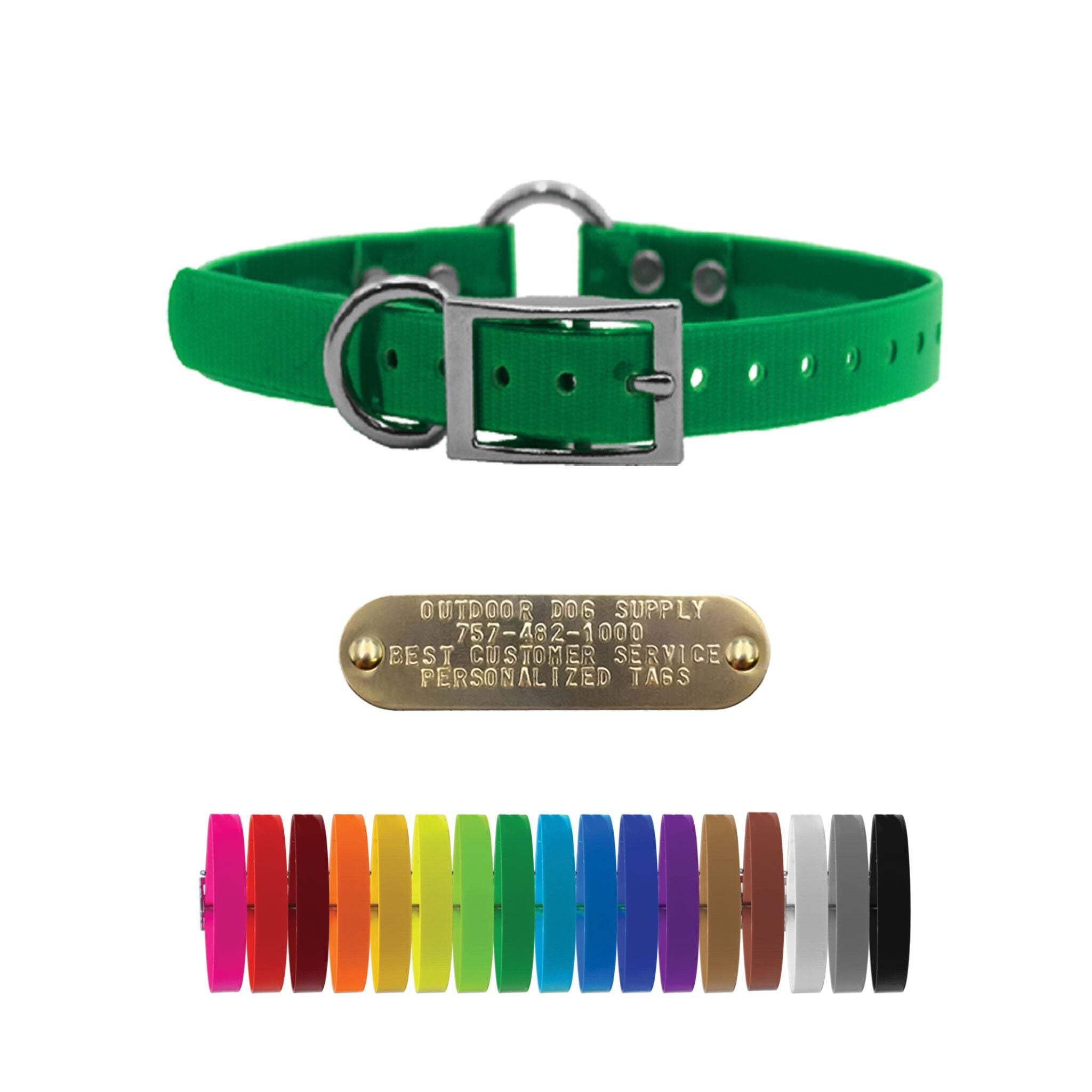 Outdoor Dog Supply'S 1' Wide Solid Color Ring In Center Dog Collar Strap With Custom Brass Name Plate (21' Long, Yellow)