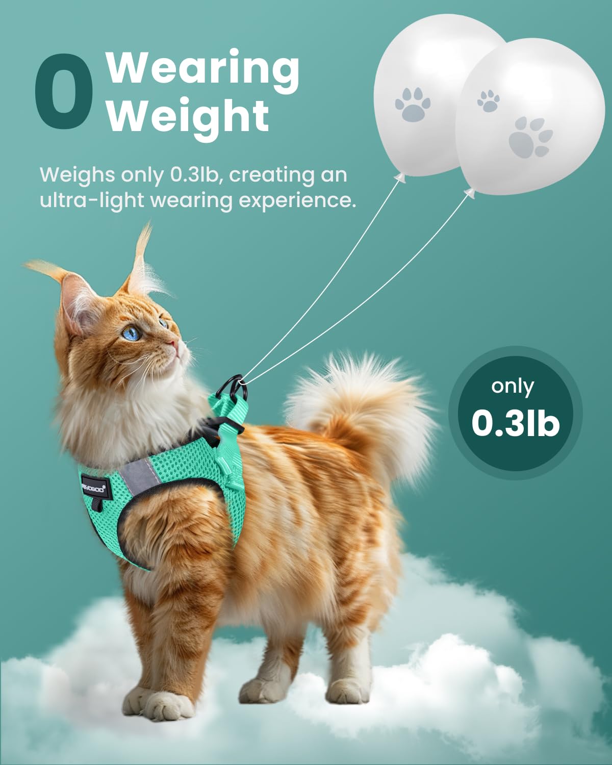 FAYOGOO Cat Harness and Leash Set, Escape Proof Adjustable Vest, Medium, Green, Lightweight Mesh for Small & Large Cats