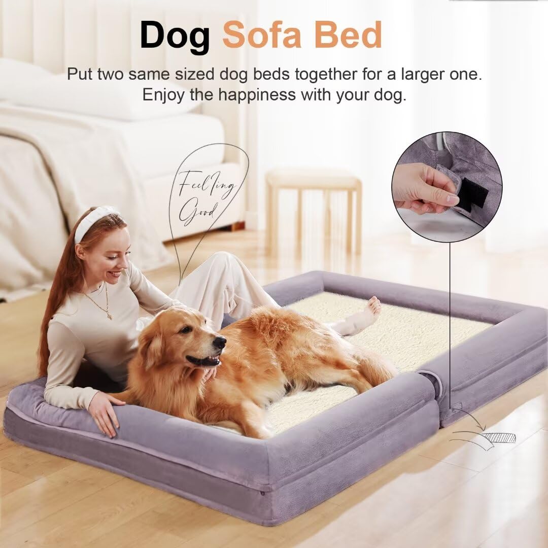 Large Dog Bed Orthopedic Washable: Beds Bolster Xl Bed Big Xlarge Dogs Egg Crate Foam Couch Sofa Waterproof With Removable Cover - Purple
