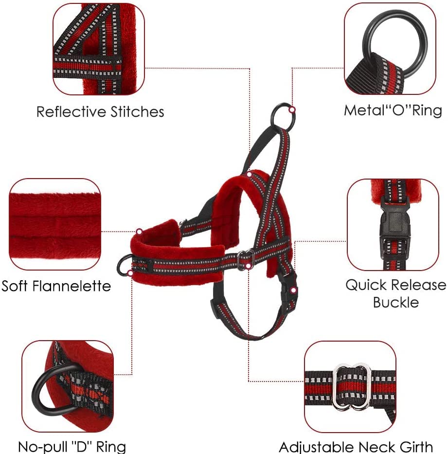 Slowton No Pull Small Dog Harness And Leash Set, Puppy Soft Vest Harness Neck & Chest Adjustable, Reflective Lightweight Harness & Anti-Twist Pet Lead Combo For Small Medium Dogs (R-Front Clip,S)