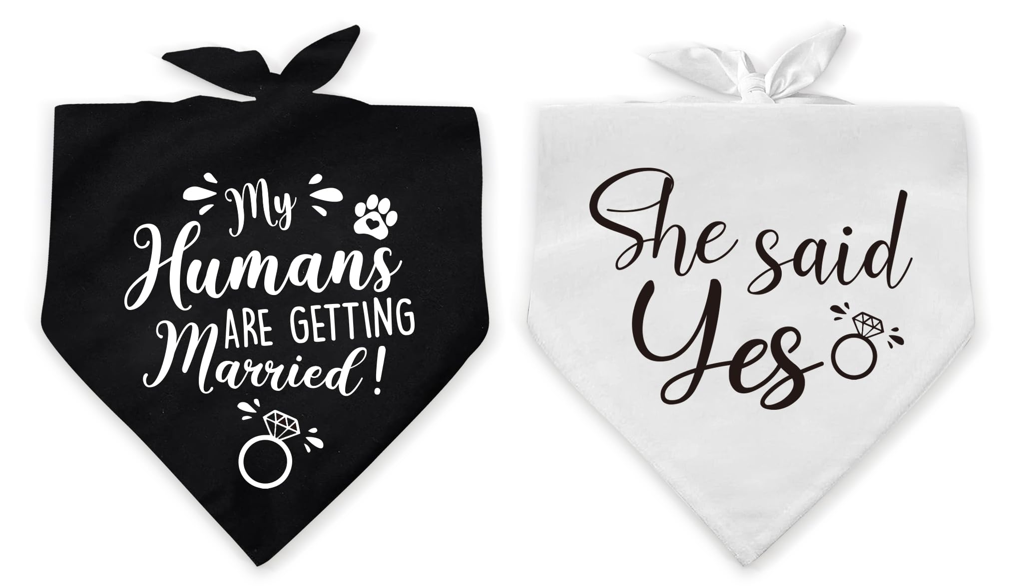 Kisjo 2 Pack My Humans Are Getting Married She Said Yes Dog Bandana, Funny Pet Triangle Scarf Bandanas Wedding Engagement Gift, 
