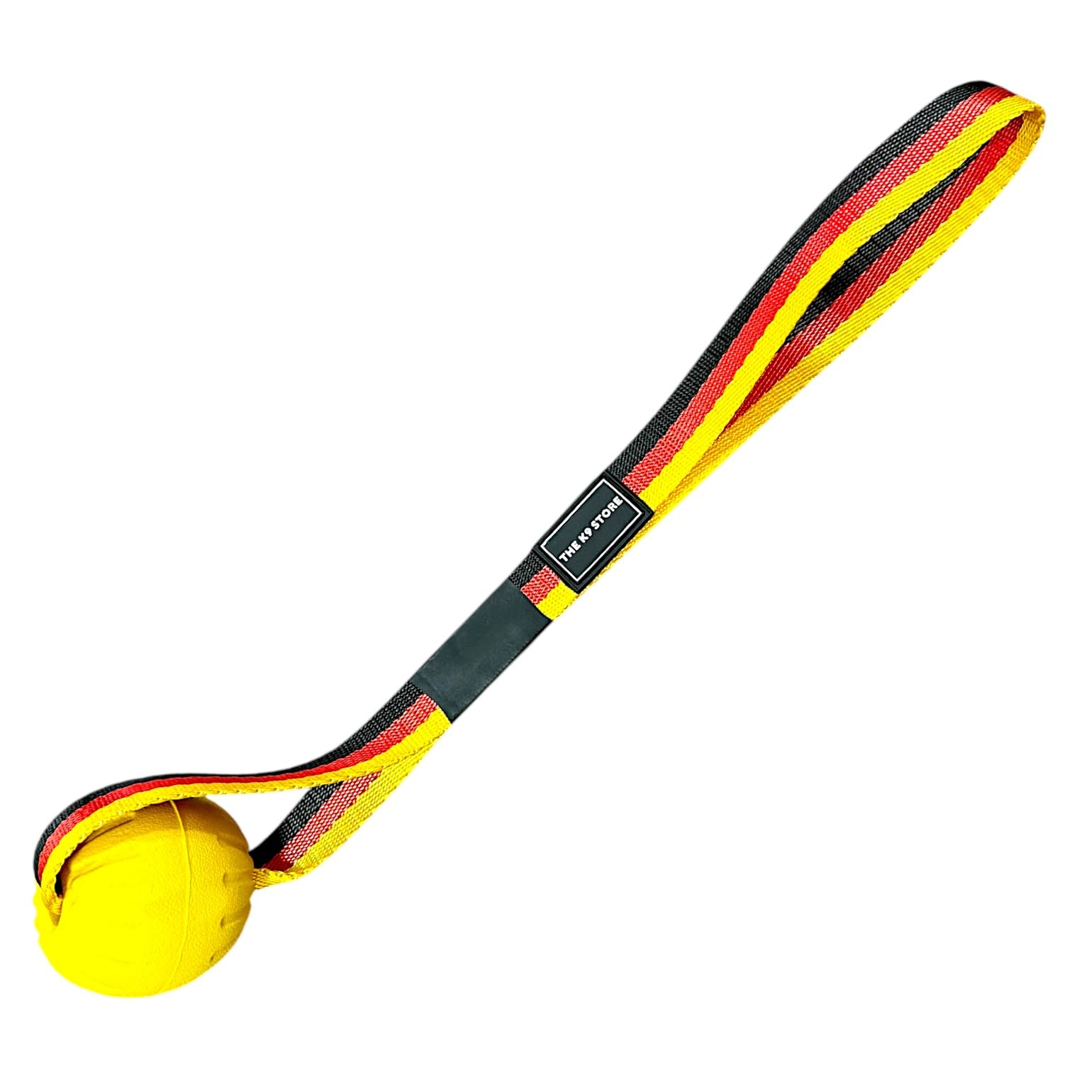 The K9 Store Sport Ball On Rope Dog Toy | Durable Rubber Bite Ball With Handle Strap | Tug, Fetch & Reward Training Toy For Dogs