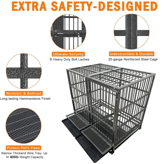 Boldbone 54/48/42/38 Inch Heavy Duty Indestructible And Escape-Proof Dog Crate Cage Kennel For Large Dogs, High Anxiety Dog Crat
