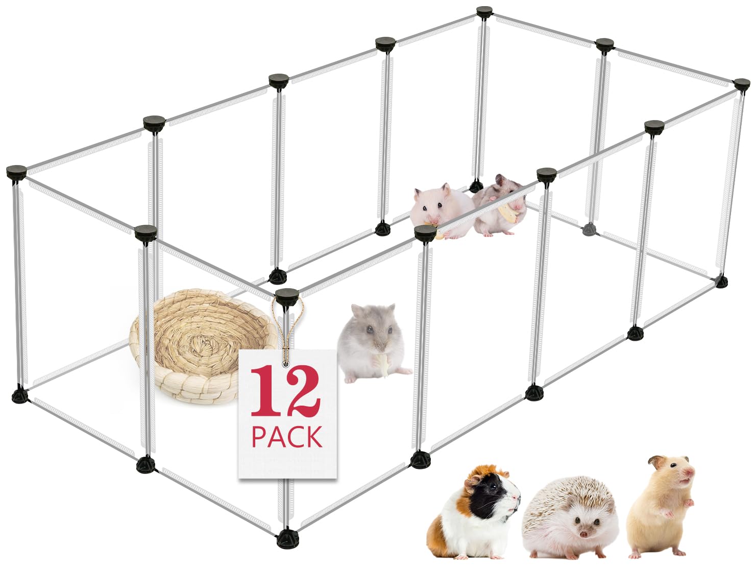 Viscoo 12 Panels Transparent Small Animals Playpen,48'' X 24'' X 16'' Portable Pet Playpen,Plastic Enclosure,Puppy Play Pen For 