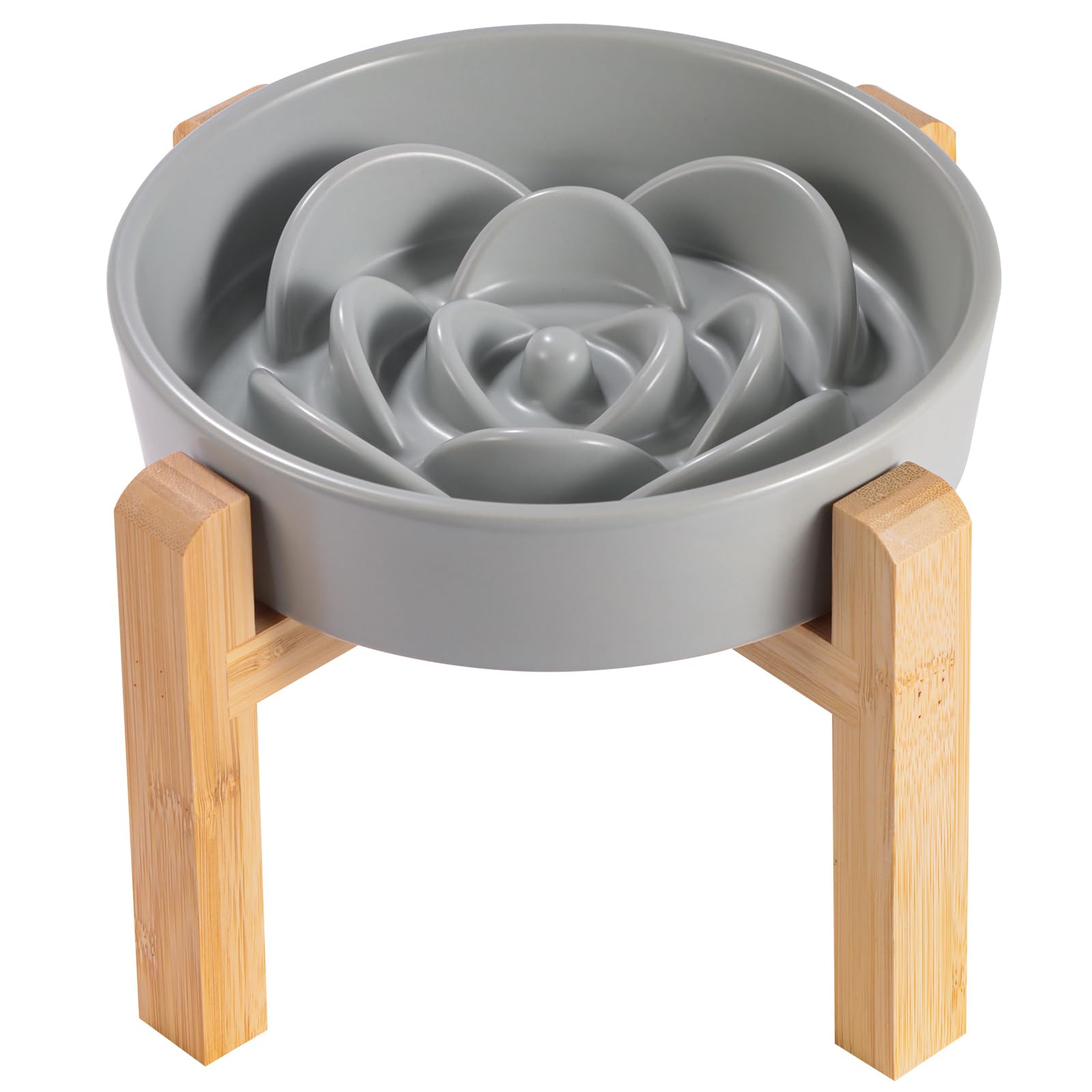 8.26 in Grey Dog Bowl Slow Feeder Ceramic for Medium and Large Breed,Elevated/Raised Slow Feeding Dog Food Water Dish Heavy Weig