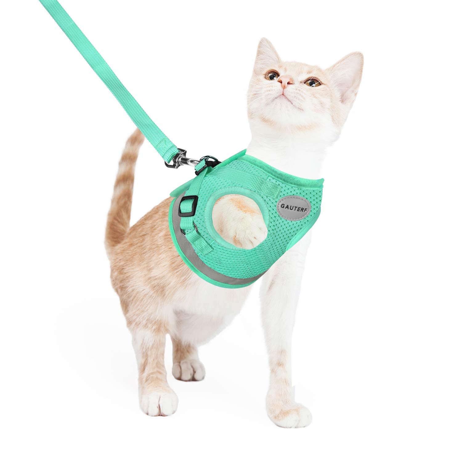 GAUTERF Adjustable Reflective Cat and Puppy Harness with Leash Set, Escape Proof Soft Mesh Vest, Cyan, XS (Chest: 6 - 8)
