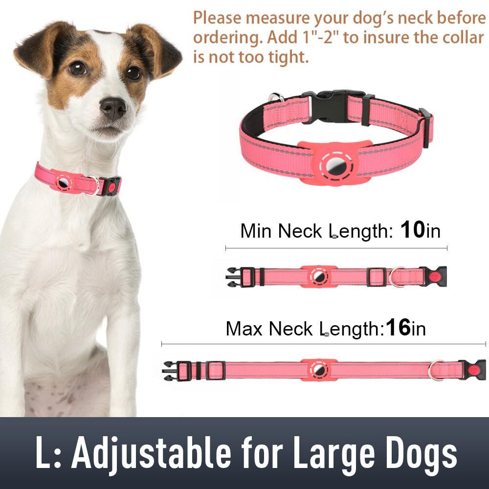 Erbine Airtag Dog Collar For Small Dogs, Reflective Dog Collars With Airtag Holder, Soft Padded & Safety Locking Buckle, Nylon Pet Collar Adjustable For All Breeds,Pink