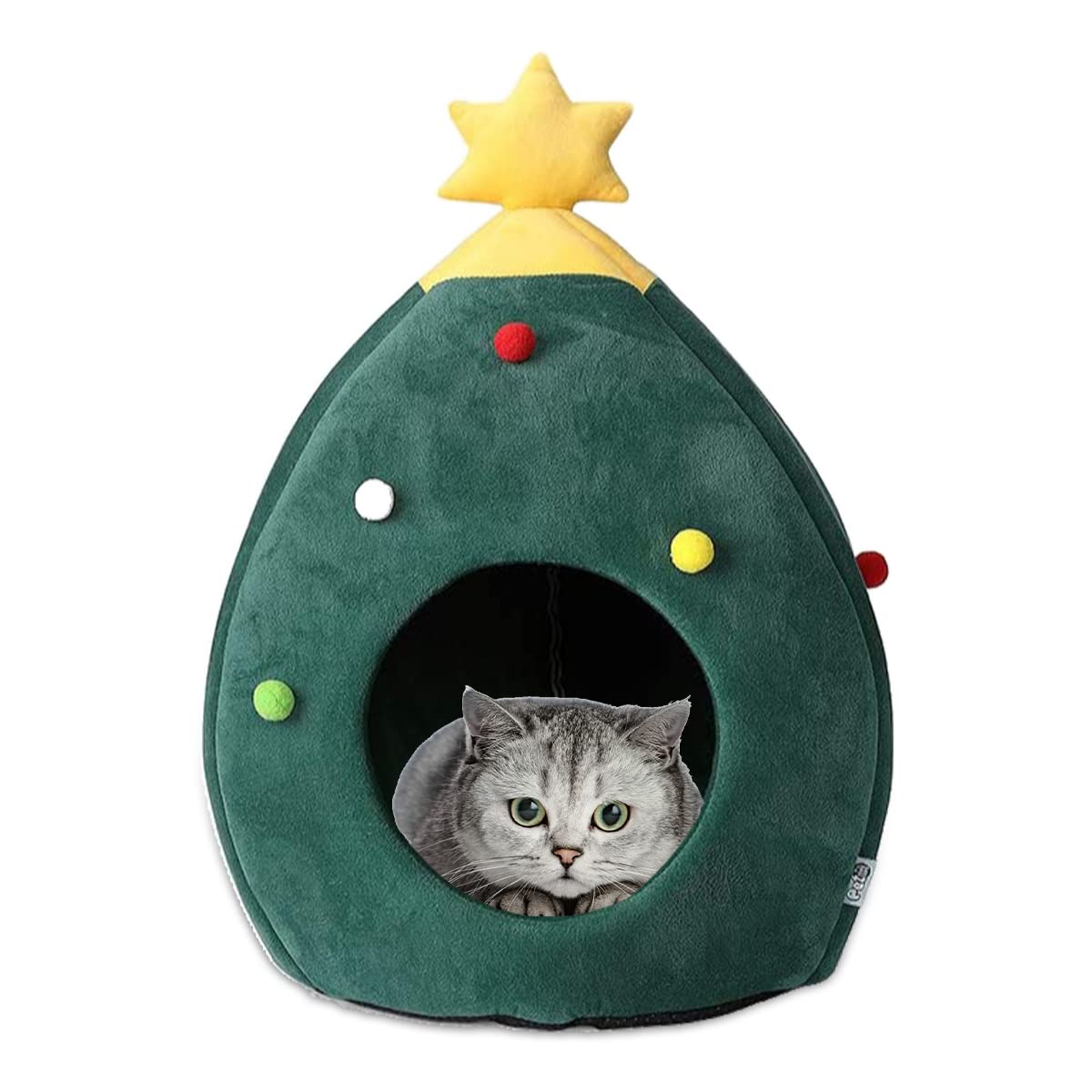 Powerking Christmas Cat House Warm Cat Bed Cat Cave Removable Washable Cat Condos With Non-Slip Bottom And Cushion, Great Gift F