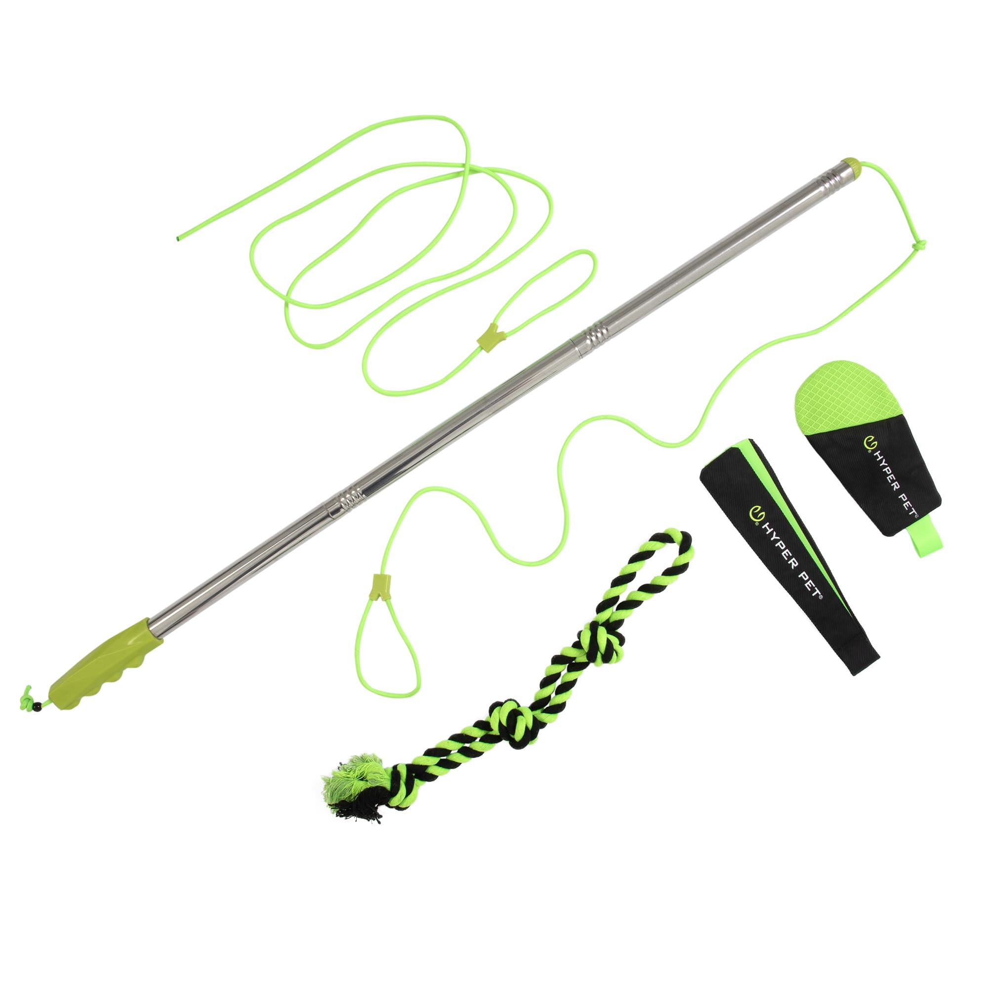 Hyper Pet Flirt Pole, Interactive Training Dog Toy, 36.5 Metal Pole with 45    Rope, 3 Toy Attachments and Replacement Rope, for