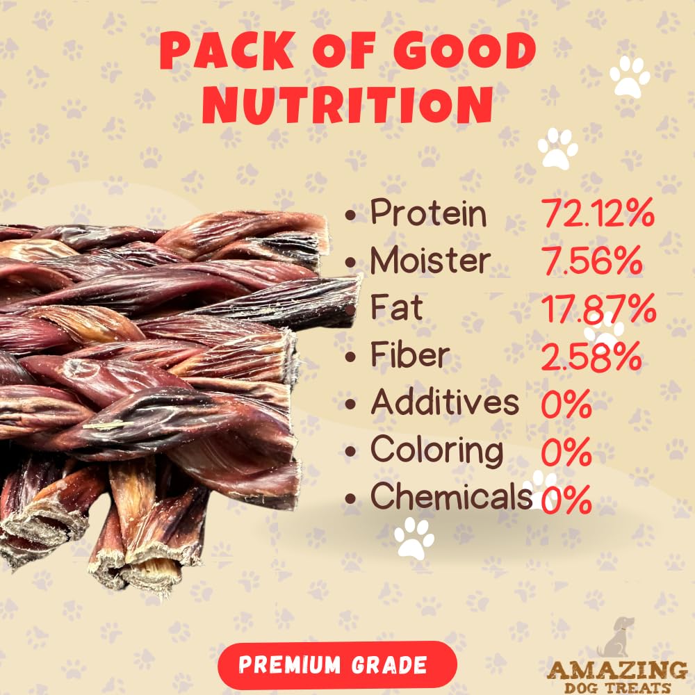 Amazing Dog Treats - 6 Inch Braided Gullet Stick (8 Pc/Pack) - Beef Esophagus Dog Treats