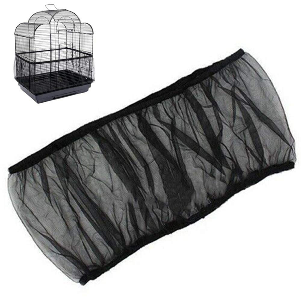 Universal Bird Cage Seed Catcher,Seed Catcher Guard Net Cover,Parrot Nylon Mesh Net Cover,Soft Airy Cage Net Stretchy Skirt For Round Square Cages(Circumference 50 Inch To 90 Inch，Black)