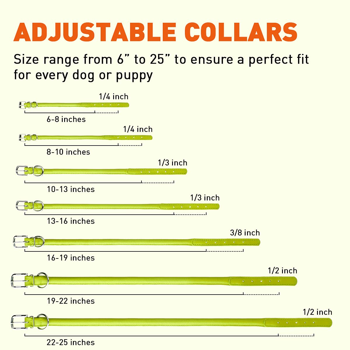 Dogline Soft And Padded Rolled Round Leather Collar For Dogs W1/4'' - L6''-8'', Green