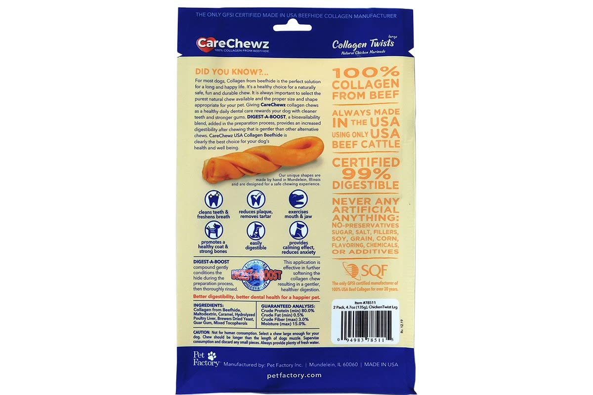 Pet Factory CareChewz Collagen 6-7 Twist Keys Dog Chew Treats - Chicken Flavor, 2 Count/1 Pack