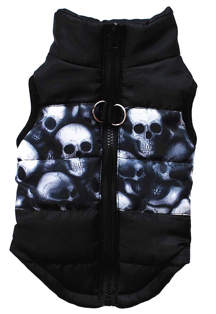 Marupet Winter Dog Vest - Warm, Windproof & Waterproof Dog Coat - Not Suitable For Big Dogs - Black Skulls M