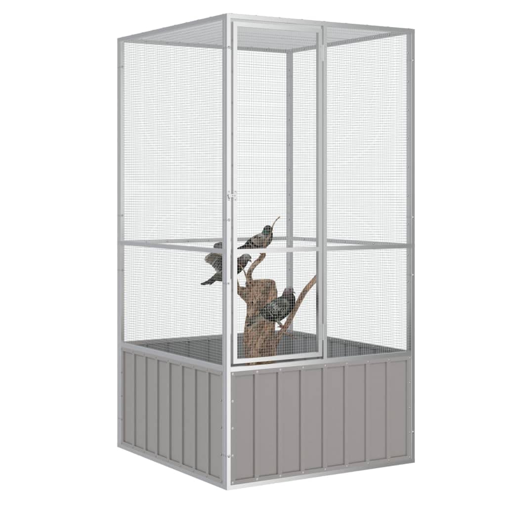 vidaXL Spacious Bird Cage - Galvanized Steel Construction, Large Access Gate, Safe and Secure Design for Birds - Durable, Gray Color
