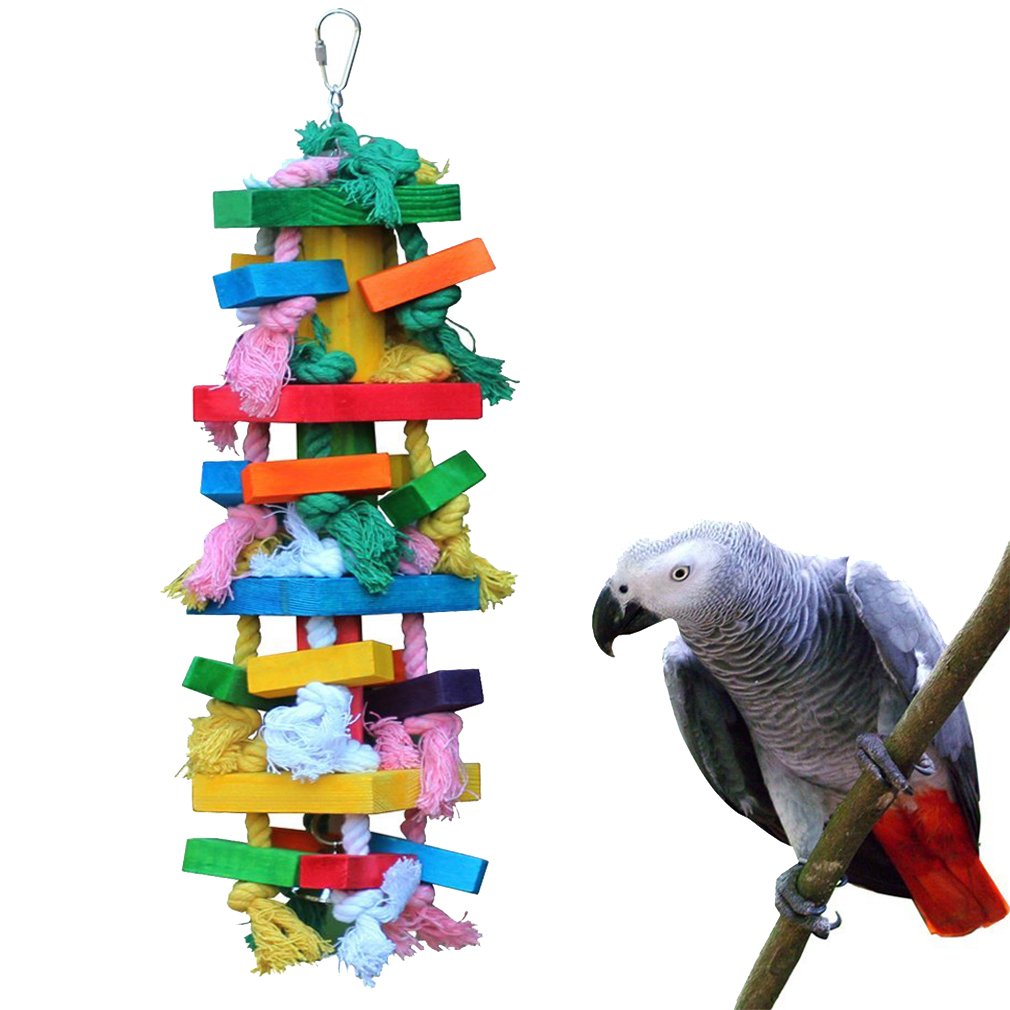 Kintor Bird Chewing Toy Large Medium Parrot Cage Bite Toys African Grey Macaws Cockatoos Eclectus Amazon (Knot Block-17.5Inch)