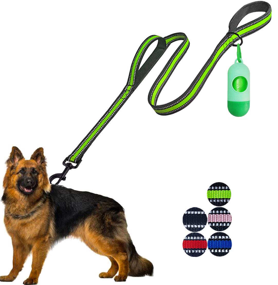 Jsxd Dog Leash,5 Ft Heavy Duty Double Handle Dog Leash With Comfortable Padded And Reflective,Rope Dog Leashes For Small,Medium,Large Dogs (Wide-Green)