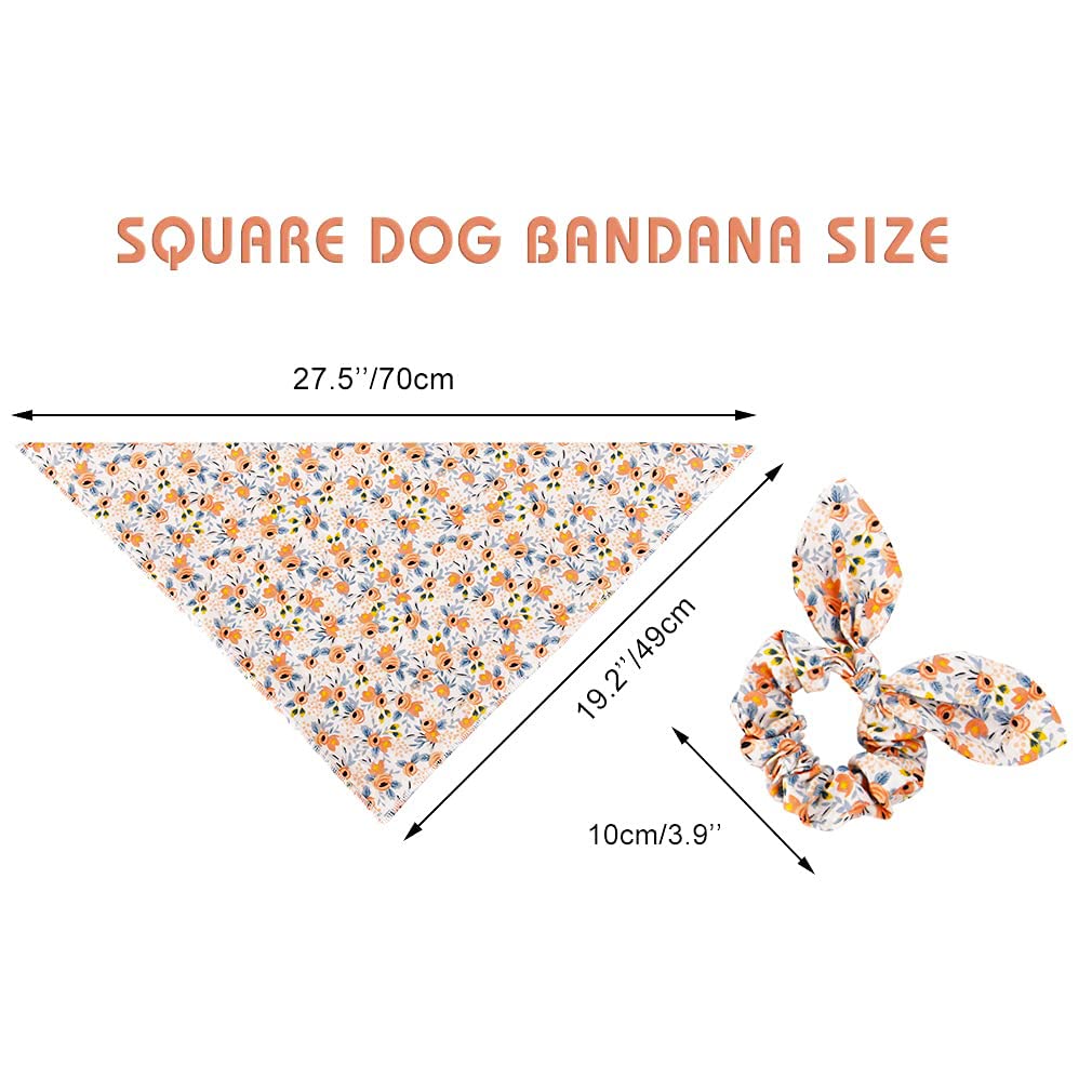 Dog Bandanas & Matching Scrunchie Set Flower Dog Scarf Bibs Girl Pet Bandana With Bow Tie For Medium Large Dogs Owner Mom Gift