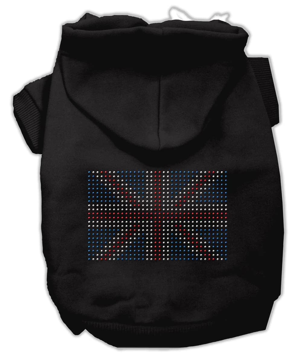 Pet, Dog & Cat Hoodie Rhinestone, &quot;British Flag&quot; Black LG (10-14 lbs.)