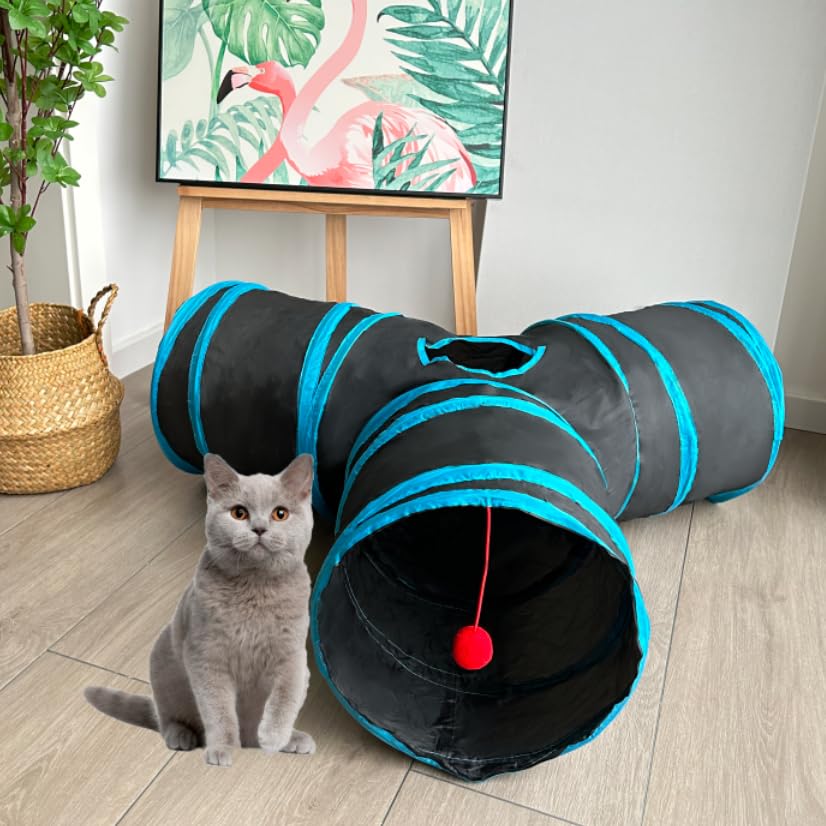 Mabaytir Collapsible Cat Tunnel for Indoor Cats 3 Way Black, Portable Play Tube with Peepholes, Perfect for Kittens, Rabbit & Sm