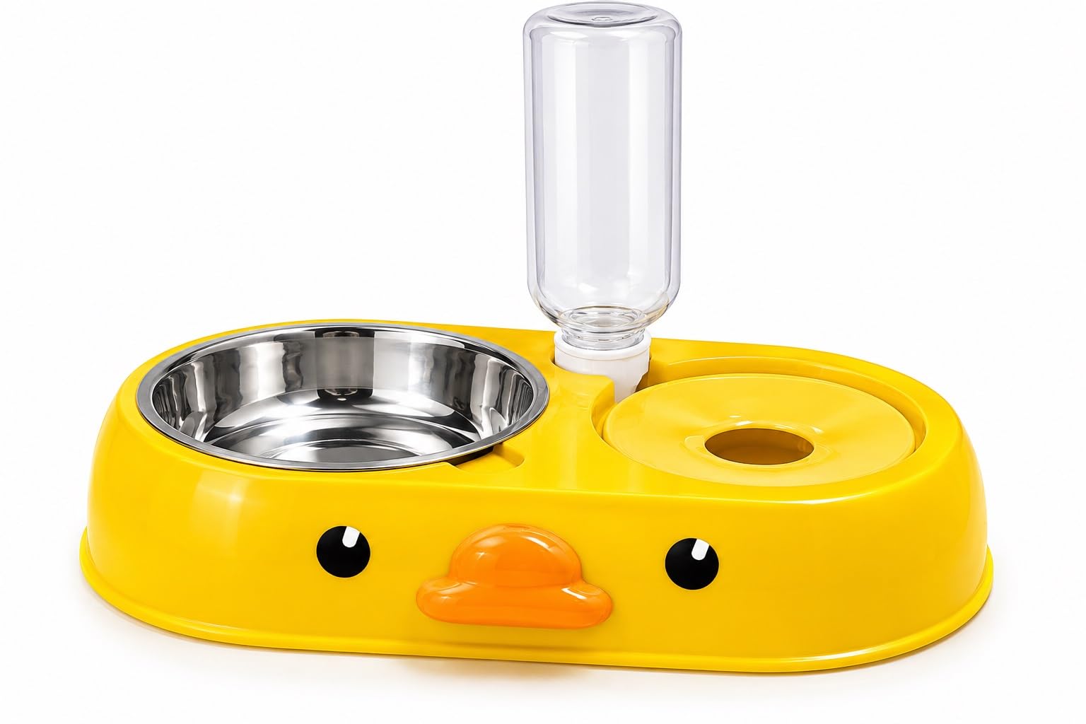 Conziv 2In1 Cute Duck Pet Bowl Set, Stainless Steel Dog And Cat Food Bowl With Automatic Water Dispenser Bottle, NoSpill Grav