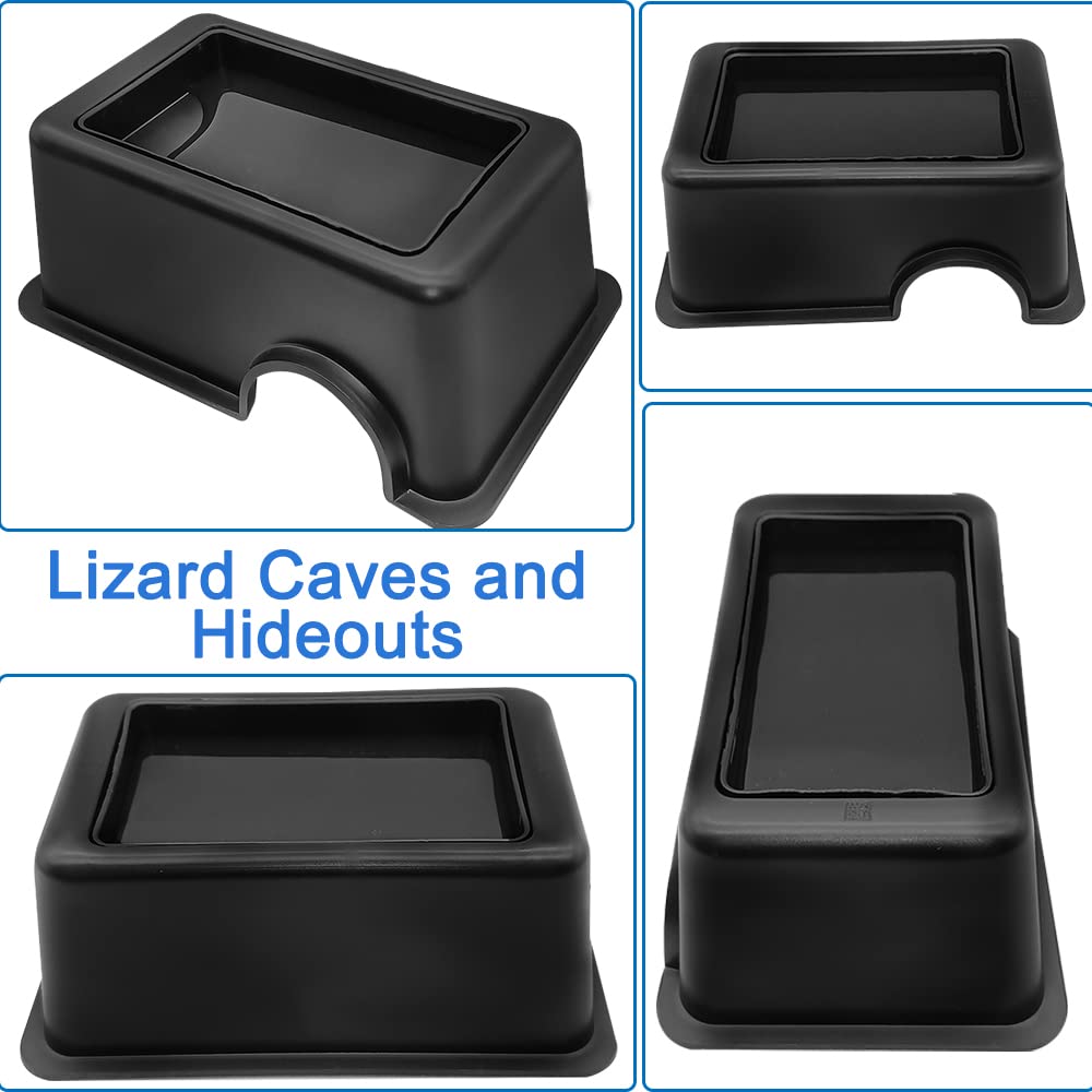 Hamiledyi Reptile Hide Box Gecko Hideout Cave with Sink Humidifier Lizards Hideaway Hut Flexible Leaves Pet Habitat Decor for Sn