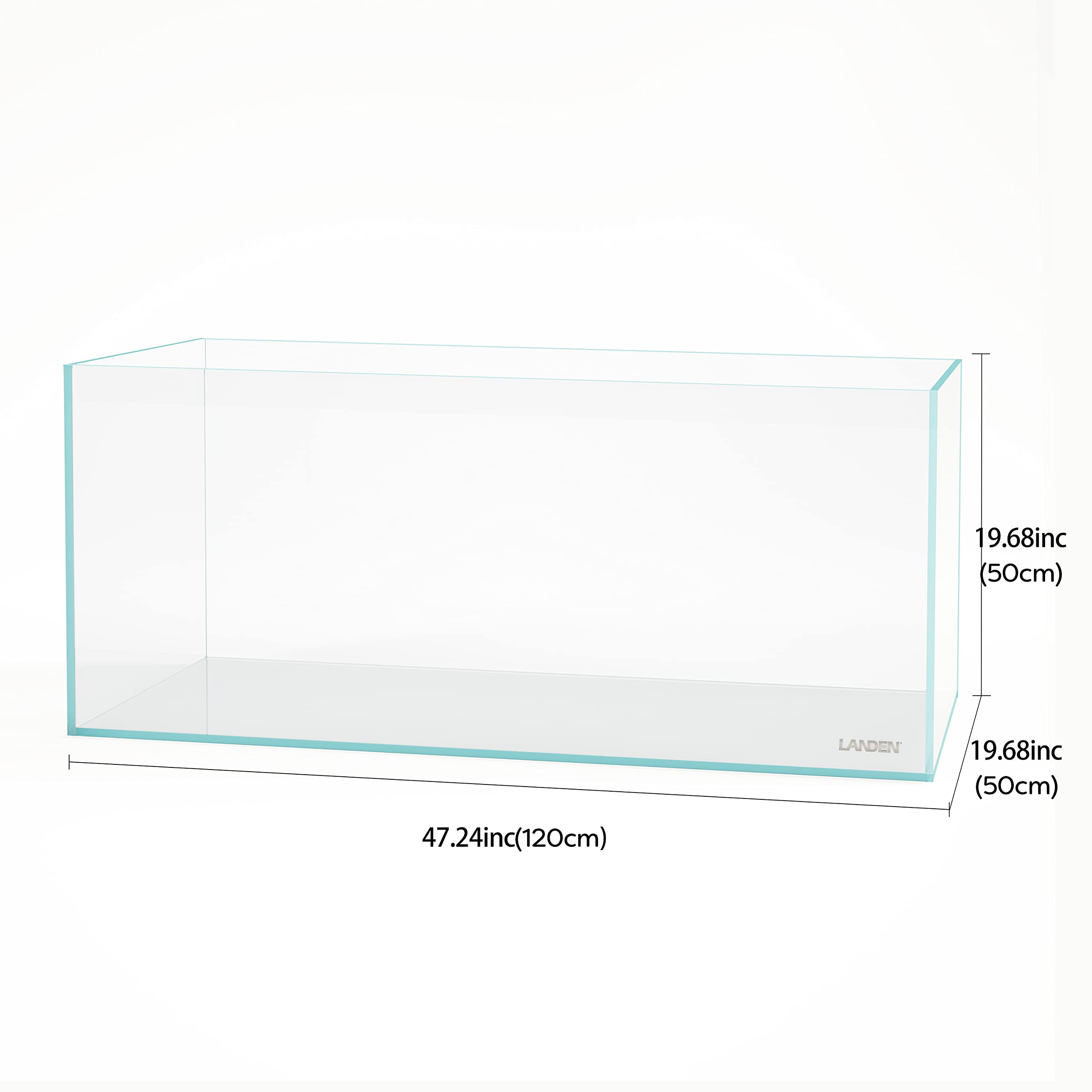Landen 120P 72.2 Gallon Rimless Low Iron Aquarium Tank, W47.2    D19.7    H19.7 (120x50x50cm) 10mm Thickness with Black Nano Foa
