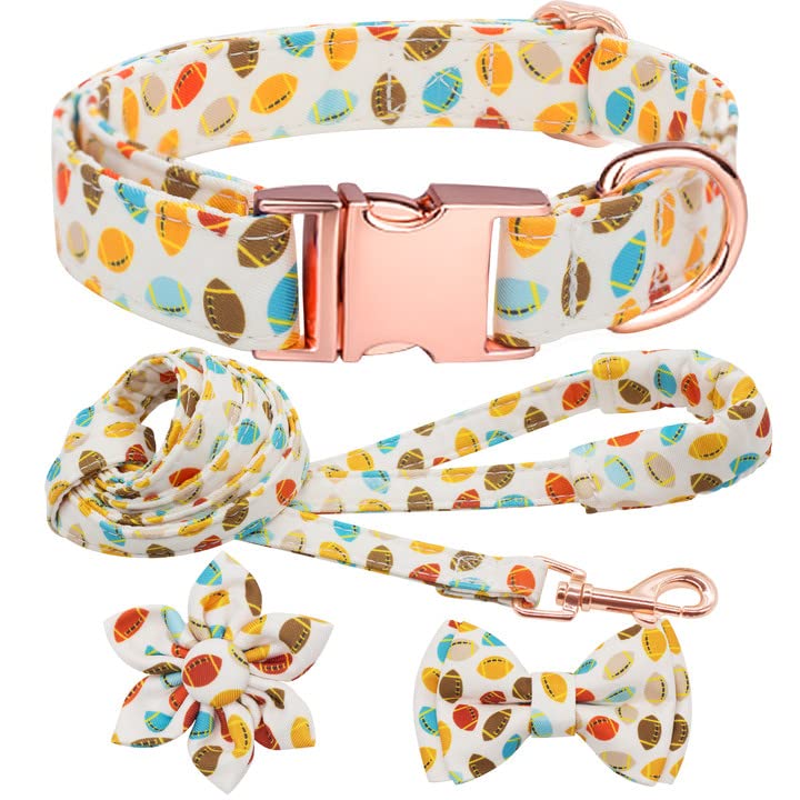 Hilkycton Dog Collar And Leash Set With Flower Bow Tie Girls Dog Collar Metal Buckle Adjustable For Small Medium Large Dogs Rugb