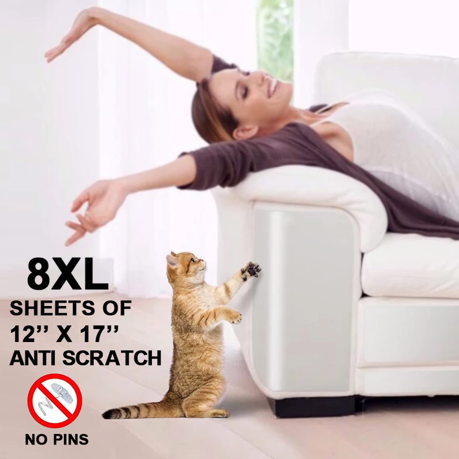 Cat Scratcher For Indoor Cats - 12X17 Inches, 8 Pcs Furniture Protector, Wide Double Side Anti-Scratch Deterrent Tape, Pet Scratch Pad For Pretector Couch, Door, Wall, Carpet