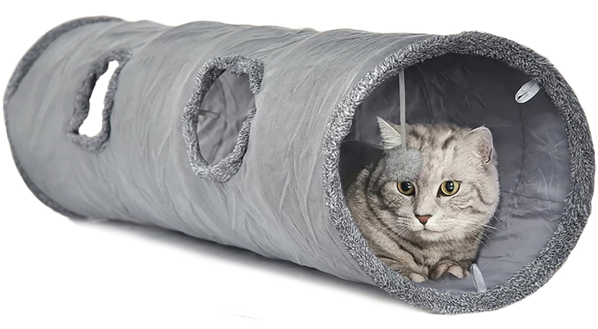 Leerking Extra Long Cat Tunnel 51'(L) Dia 12' For Large Fat Cat Crinkle Tube Connectable Indoor Outdoor Hideaway Toy For Rabbit Puppy, Grey