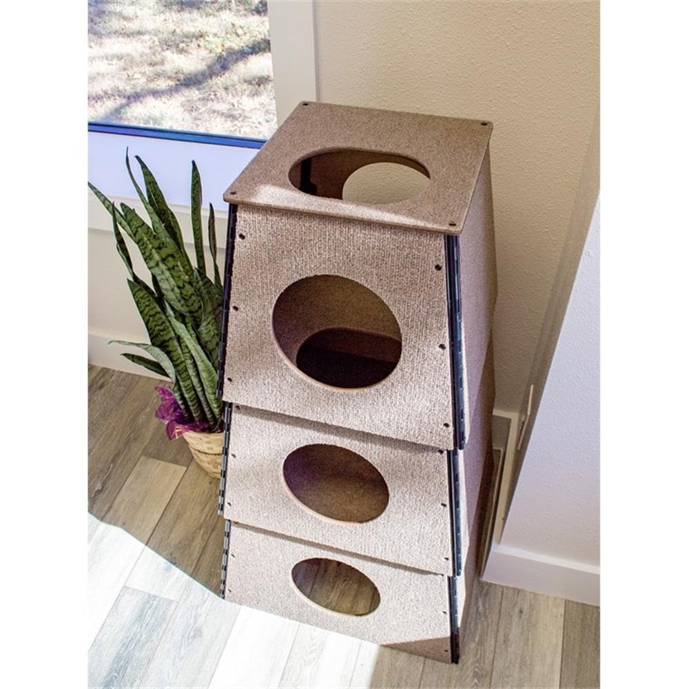 Happystack Cat Tower Model HS3SQTANLG Pyramid Style in Tan Indoor/Outdoor Carpet for Large Cats