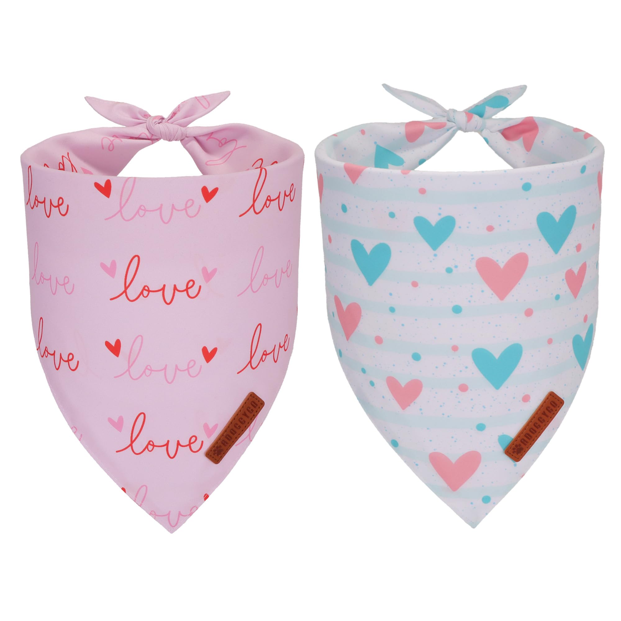 Adoggygo Valentine Dog Bandanas 2 Pack, Triangle Reversible Pink White Heart Dog Scarf, Premium Durable Fabric, Pet Valentine Ba