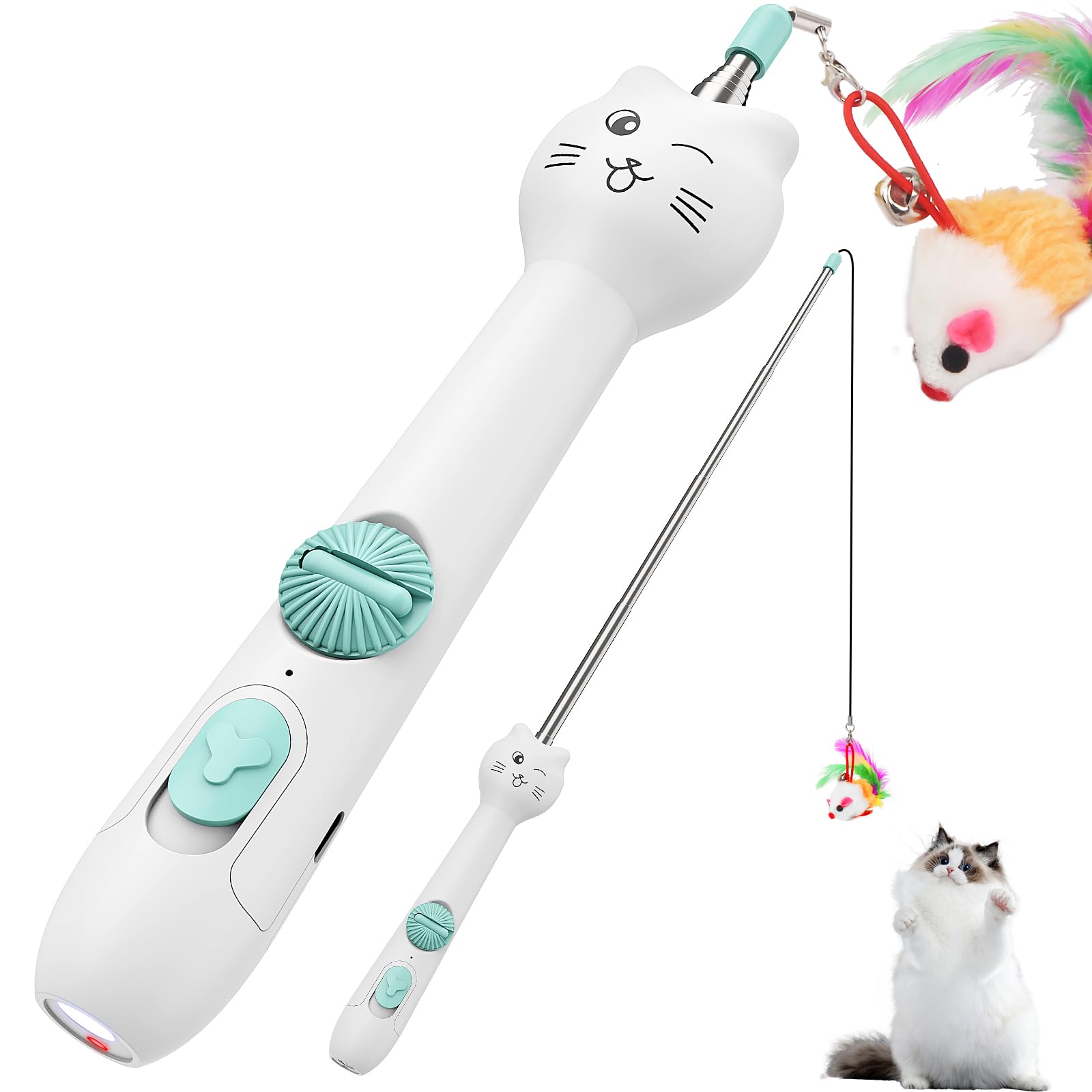 Tbteek Cat Toy, 2In1 Light And Retractable Pole With Feather, Rechargeable, Long Range 5 Modes, Interactive Toy For Indoor Cat K