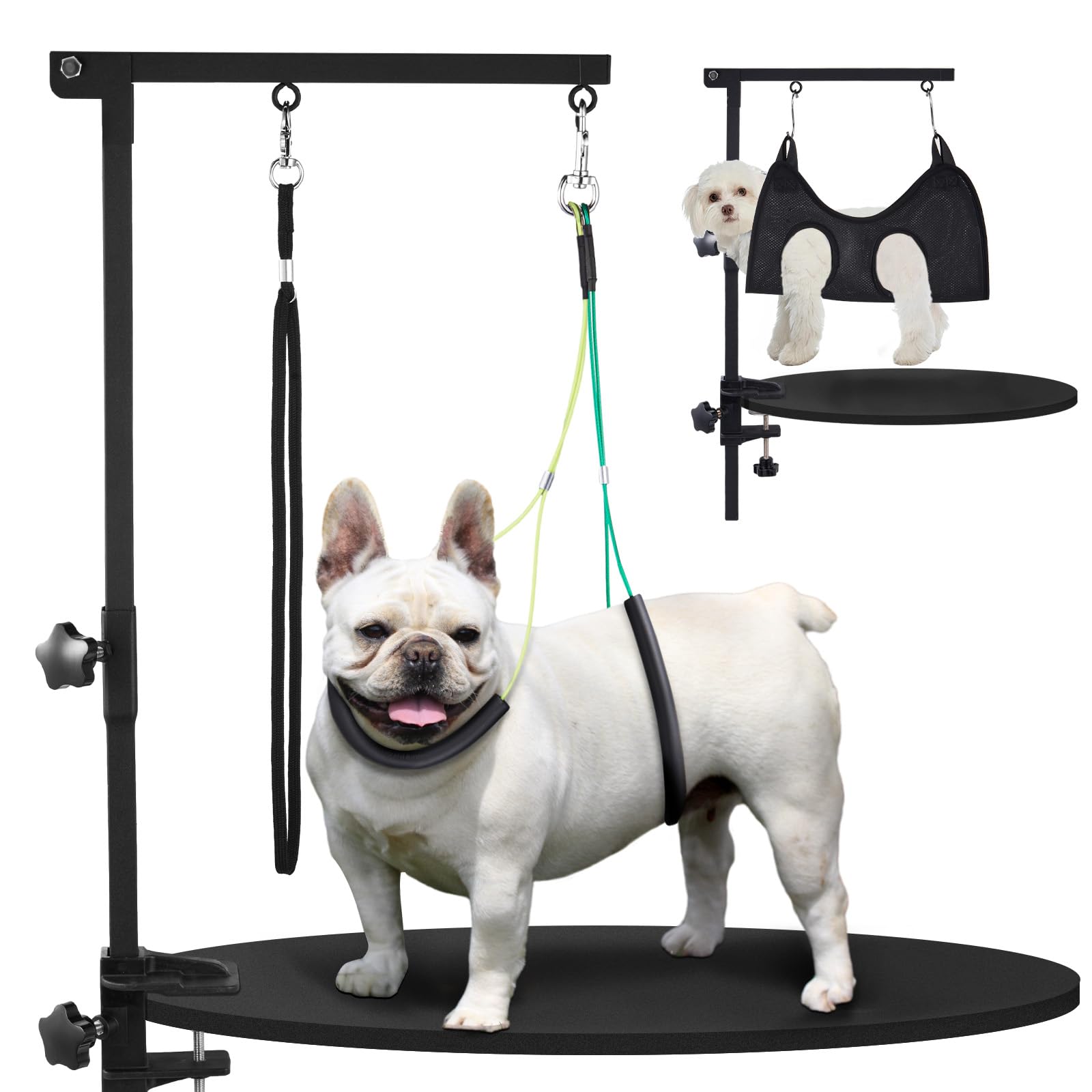 SUNMCCN Dog Grooming Table Arm with Hammock, 35 '' Adjustable Height Grooming Arm with Clamp and No-Sit Haunch Holders, Suitable