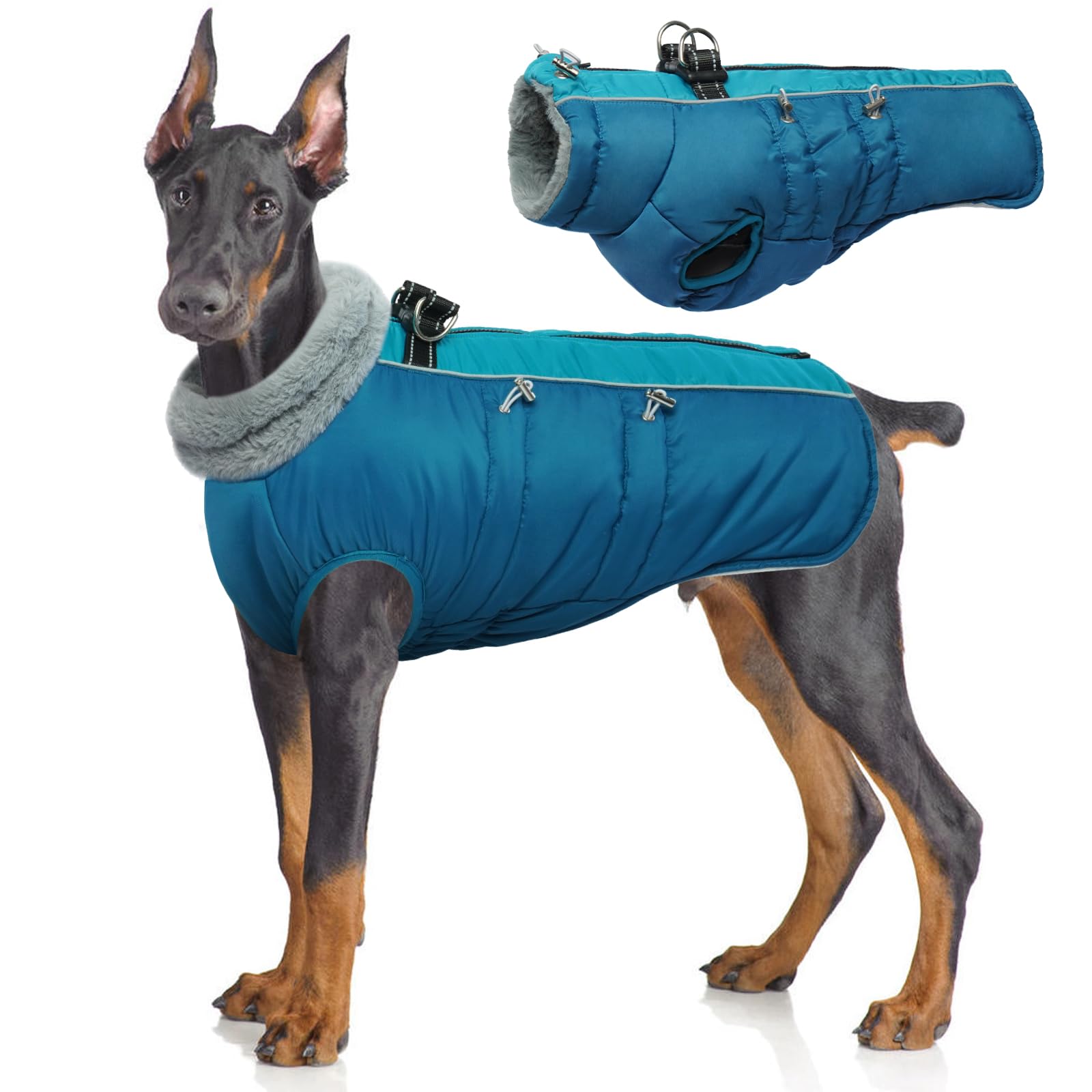 Idomik Warm Dog Coat With Built-In Harness, Warm Winter Coat, Waterproof Jacket, Thicken Fleece, Windproof Snow Jacket For Small