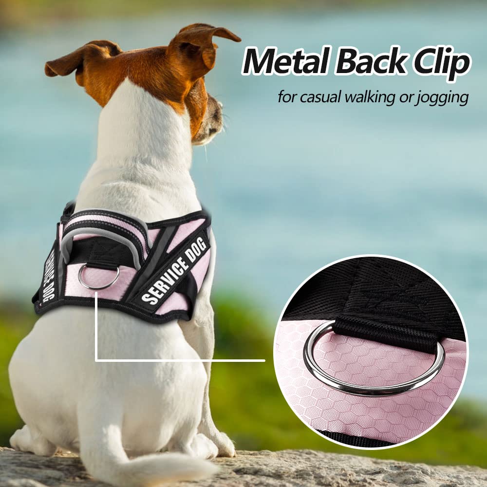 Animire Dog Vest Harness (Medium, Pink) - Includes 8 Patches, Reflective, Lightweight, Soft Padded Handle On Top, For Training S