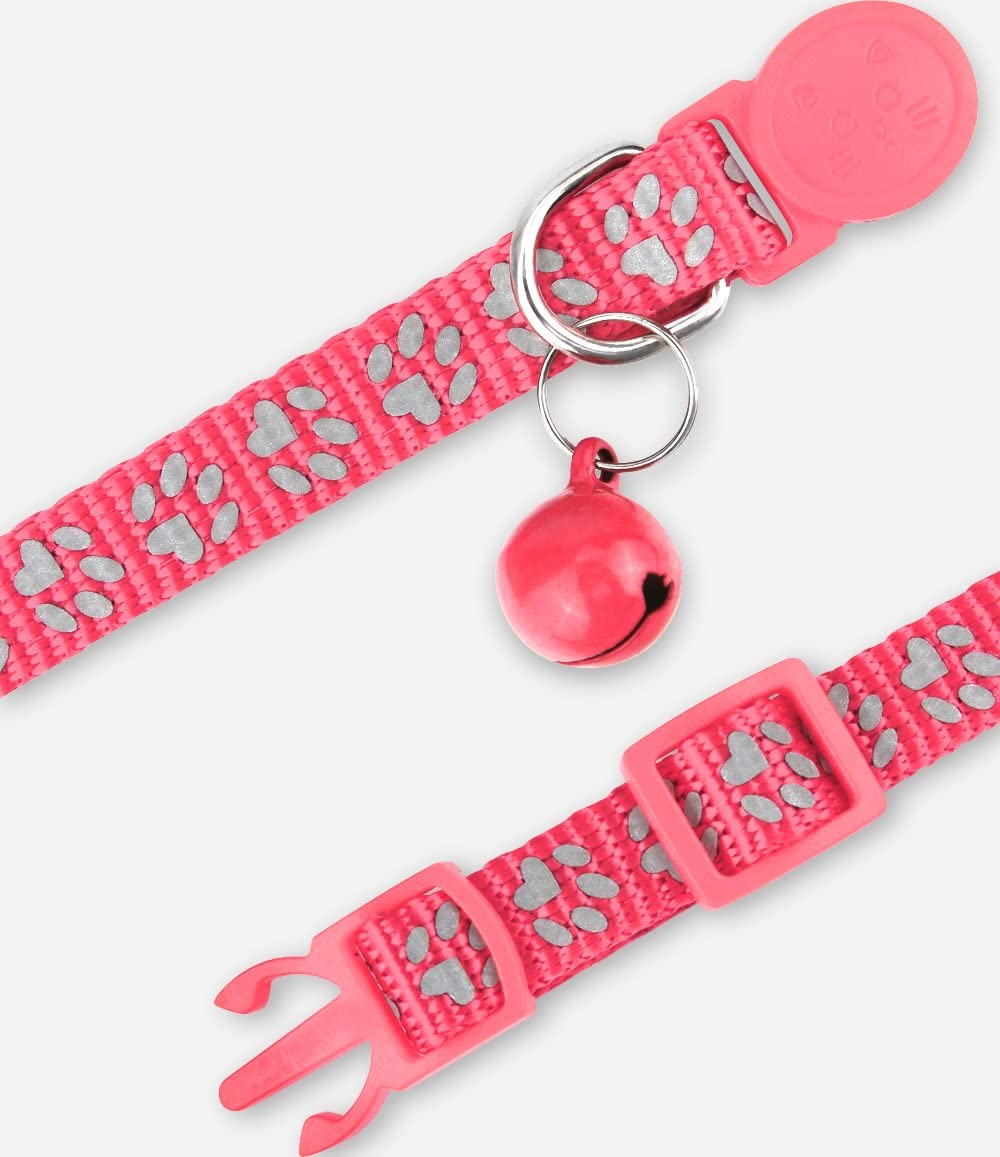 Taglory Reflective Cat Collars Breakaway With Bell, 2 Pack Girl Boy Pet Kitten Collar Adjustable 6-8 Inch, Pink