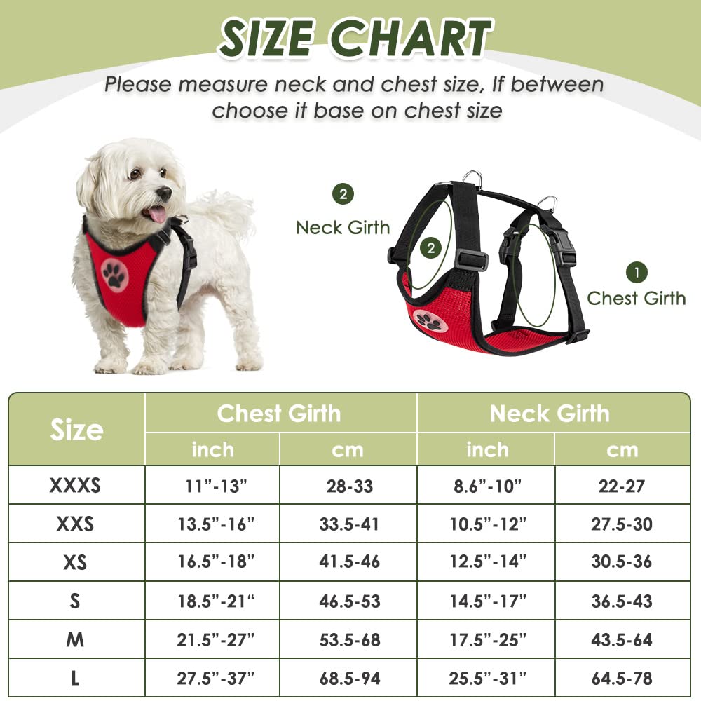 Slowton Dog Car Harness Seatbelt Set, Dog Vest Harness Adjustable Breathable & Vehicle Safety Seat Belt With Elastic Bungee For Small Medium Large Pets(Red - Double Clip,Xxs)