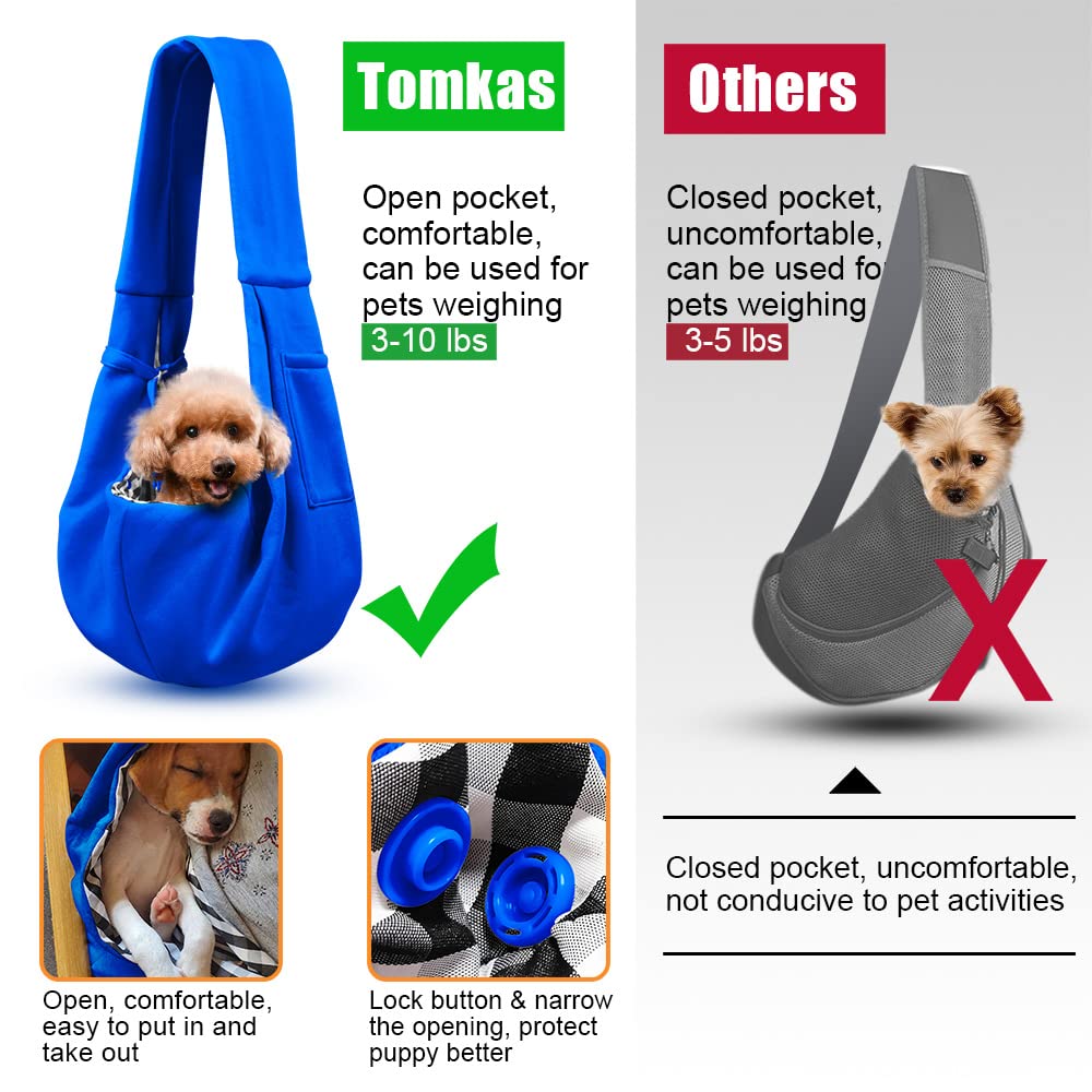 Tomkas Small Dog Sling Carrier - Classic Pocket & Classic Strap - for 3-10 lbs Pets(Royal Blue)