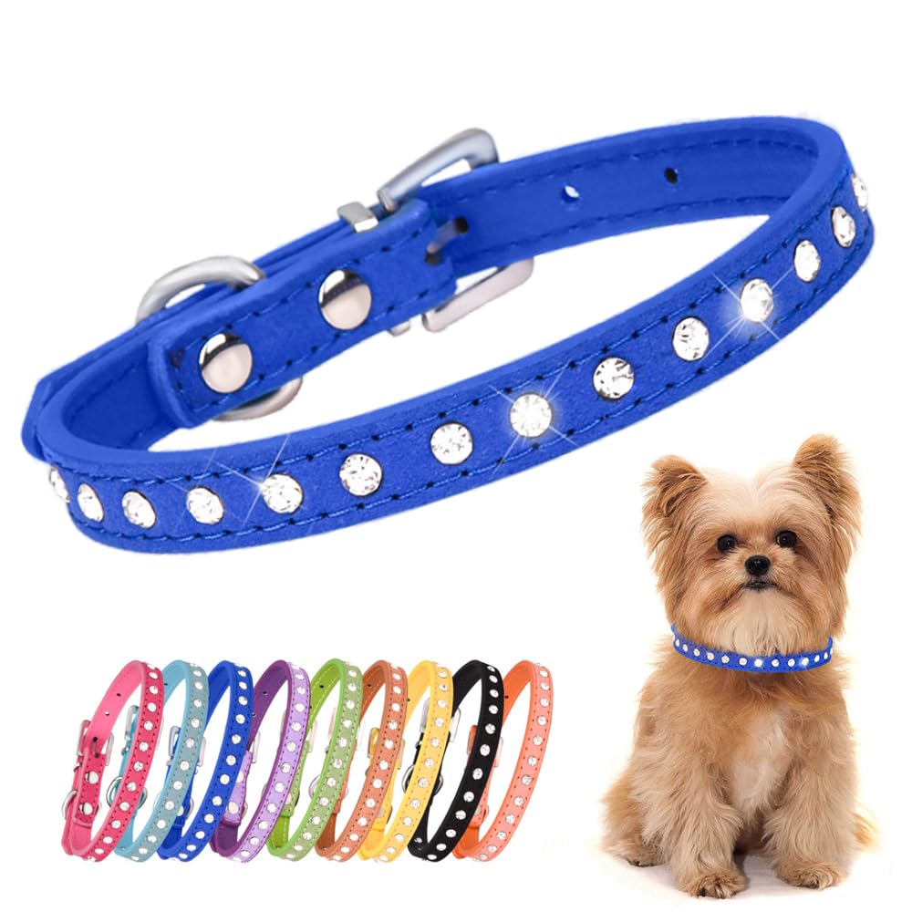 Puppy Dog Collar With Crystal Diamond Colorful Bling Girl Puppy Cat Collars Dark Blue M