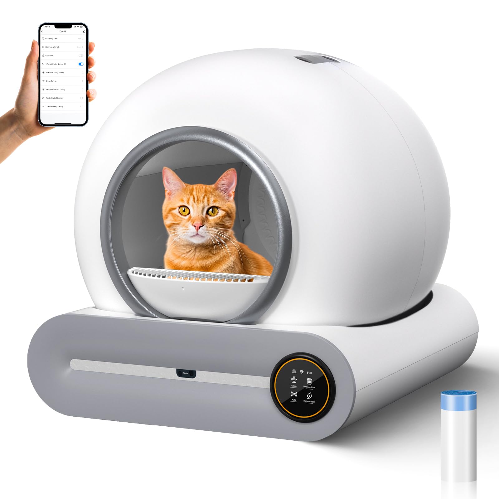 65L/9L Large Capacity Self-Cleaning Cat Litter Box for Multiple Cats, Automatic with App Control, No Scooping Needed, Easy to Cl