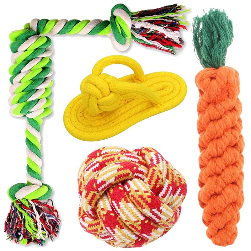 Dog Trust Rope Chew Toy Set|Carrot Shape|Ball Shape|Sleeper Shape and Long Rope Toy Suiatble for Dog (Pack of 4) Colour May Very